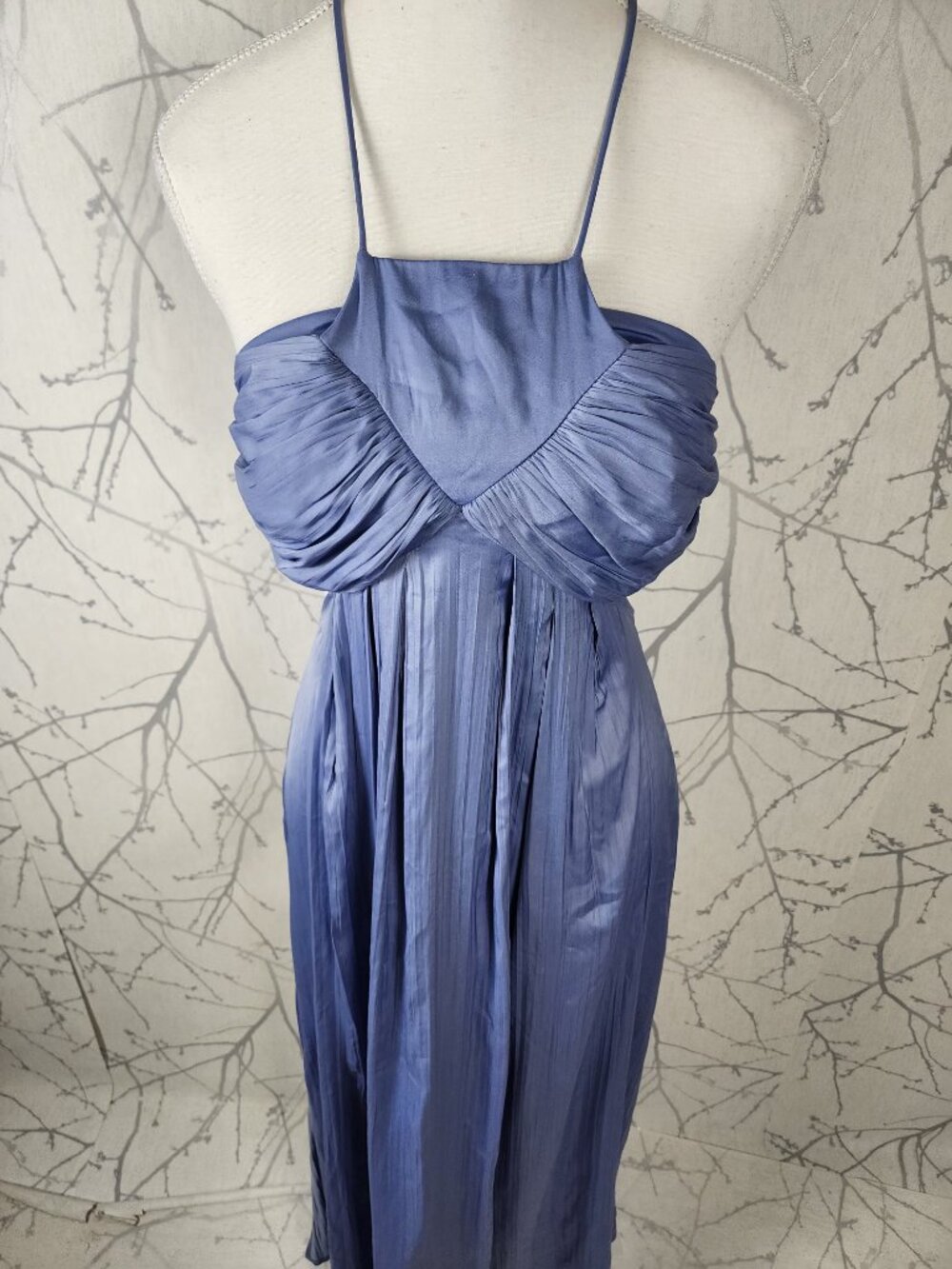 By Anthropologie Periwinkle Blue Satin Strappy Halter Tie Back Maxi Dress - Picture 3 of 8